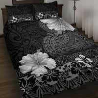 Hawaii Hibiscus With Black Polynesian Pattern Quilt Bed Set LT05 Black - Polynesian Pride