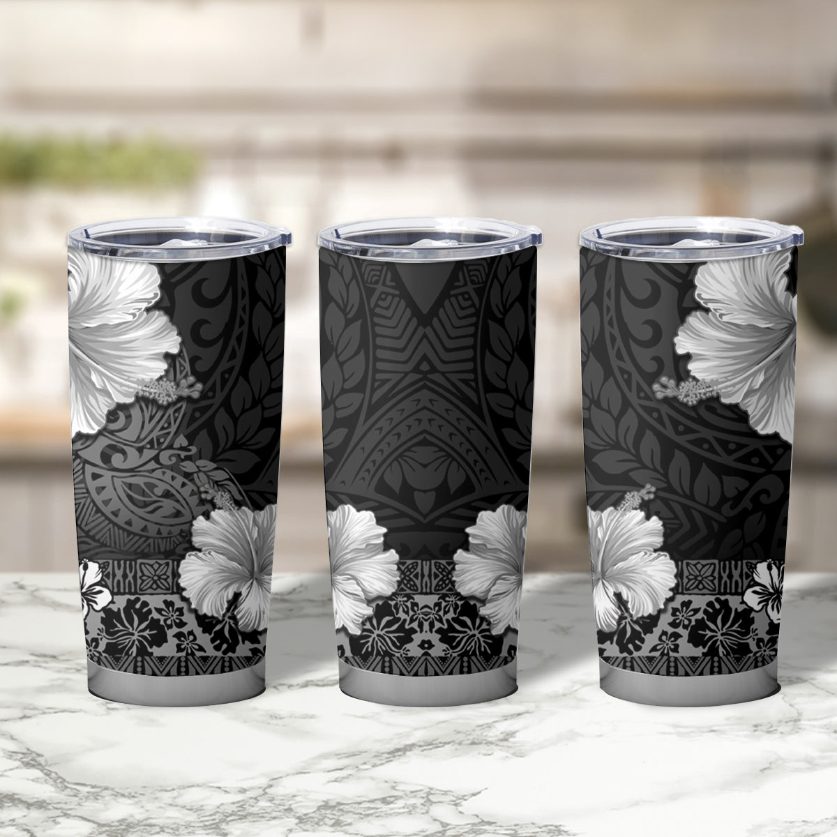 Hawaii Hibiscus With Black Polynesian Pattern Tumbler Cup LT05 - Polynesian Pride