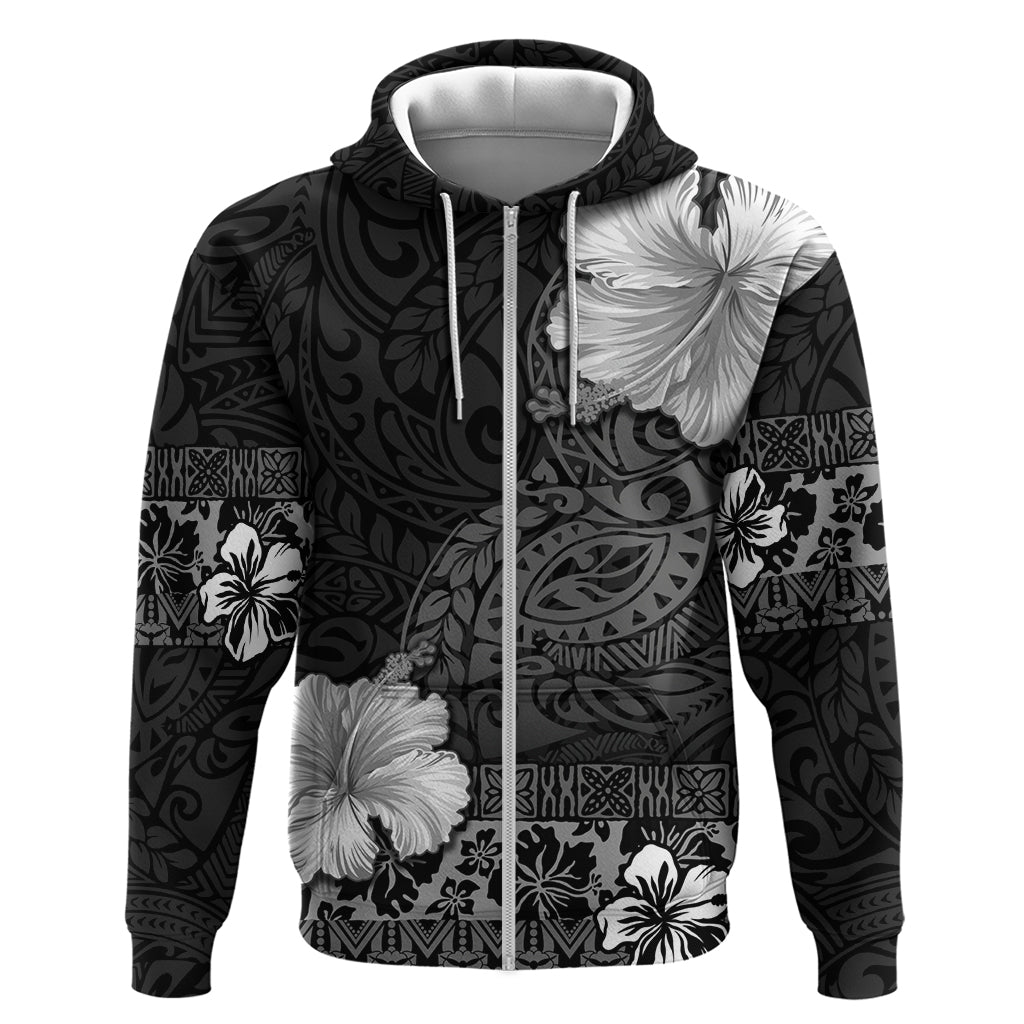 Hawaii Hibiscus With Black Polynesian Pattern Zip Hoodie LT05 Zip Hoodie Black - Polynesian Pride