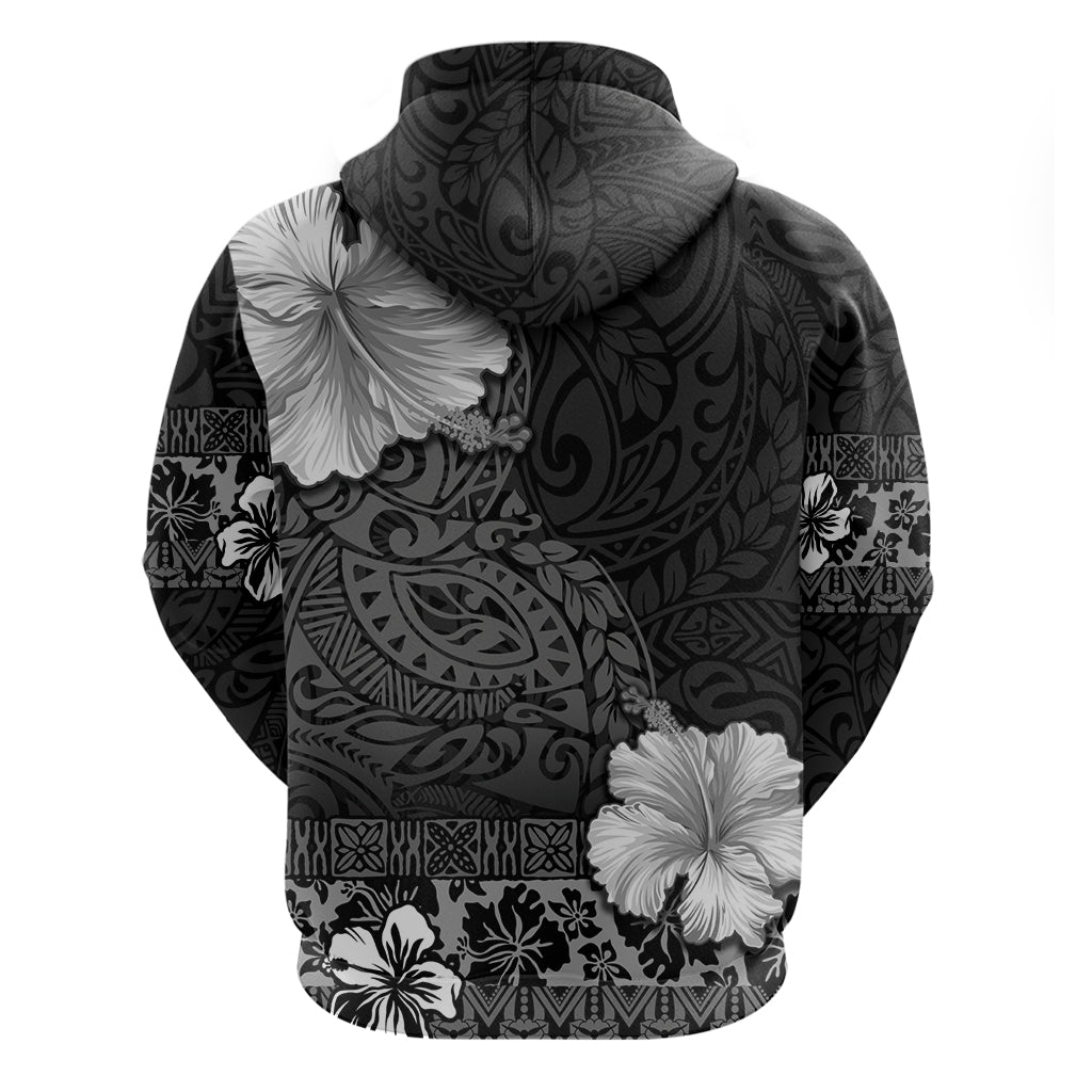 Hawaii Hibiscus With Black Polynesian Pattern Zip Hoodie LT05 - Polynesian Pride