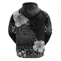 Hawaii Hibiscus With Black Polynesian Pattern Zip Hoodie LT05 - Polynesian Pride