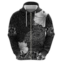 Hawaii Hibiscus With Black Polynesian Pattern Zip Hoodie LT05 - Polynesian Pride