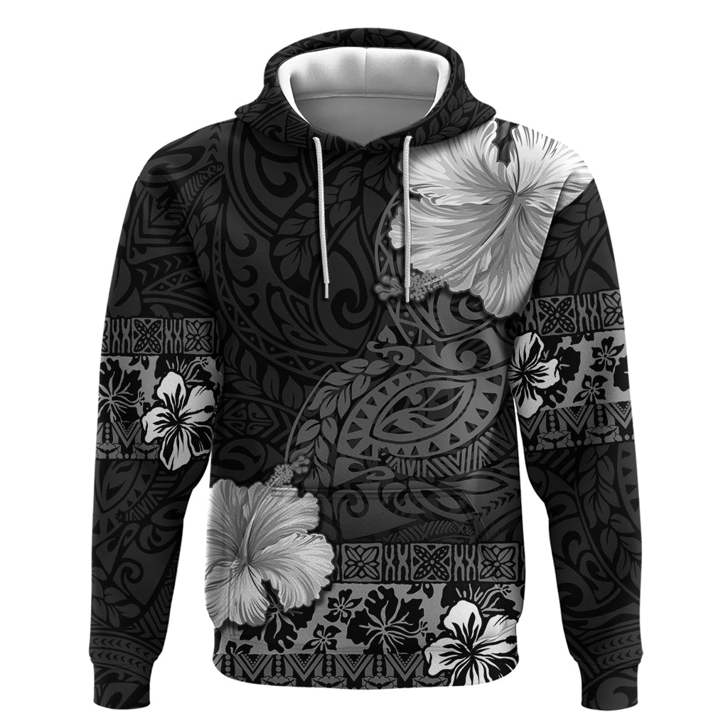 Hawaii Hibiscus With Black Polynesian Pattern Zip Hoodie LT05 Pullover Hoodie Black - Polynesian Pride