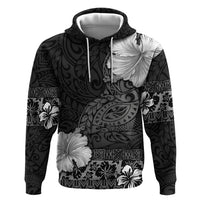 Hawaii Hibiscus With Black Polynesian Pattern Zip Hoodie LT05 Pullover Hoodie Black - Polynesian Pride