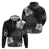 Hawaii Hibiscus With Black Polynesian Pattern Zip Hoodie LT05 - Polynesian Pride