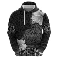 Hawaii Hibiscus With Black Polynesian Pattern Zip Hoodie LT05 - Polynesian Pride