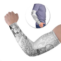 Hawaii Hibiscus With White Polynesian Pattern Arm Sleeves LT05 Set of 2 White - Polynesian Pride
