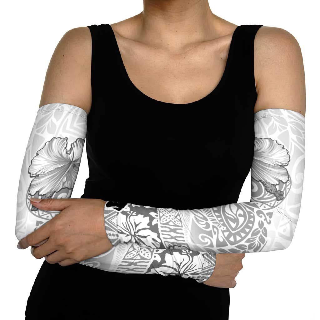 Hawaii Hibiscus With White Polynesian Pattern Arm Sleeves LT05 - Polynesian Pride