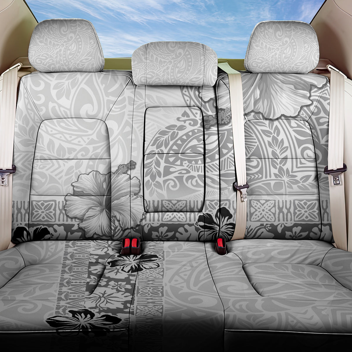Hawaii Hibiscus With White Polynesian Pattern Back Car Seat Cover LT05 One Size White - Polynesian Pride