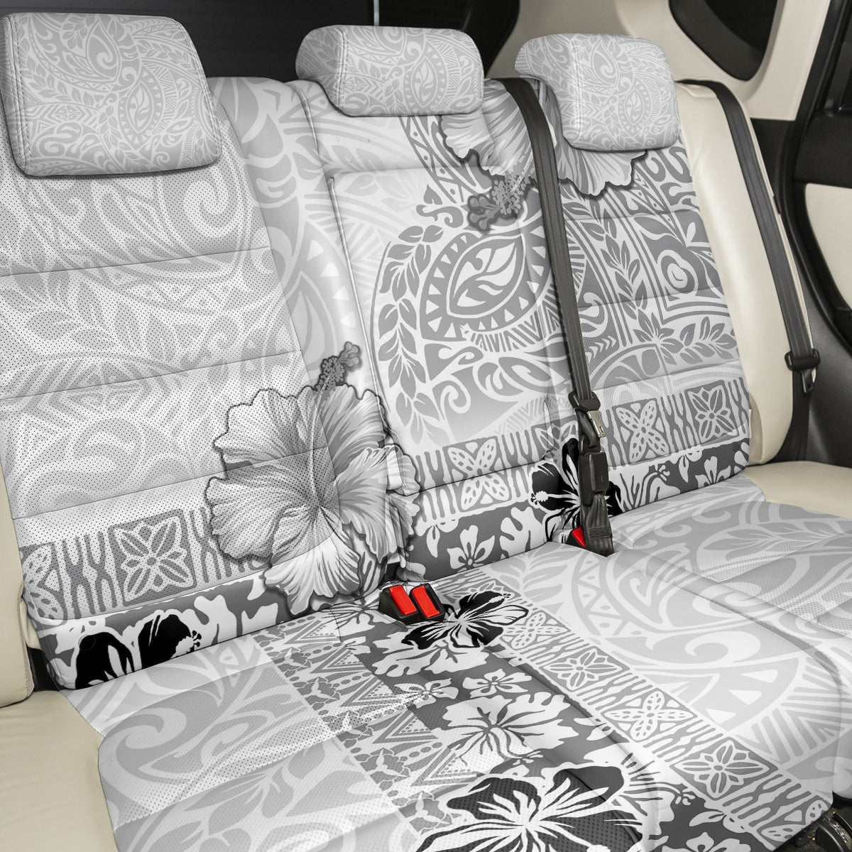 Hawaii Hibiscus With White Polynesian Pattern Back Car Seat Cover LT05 - Polynesian Pride