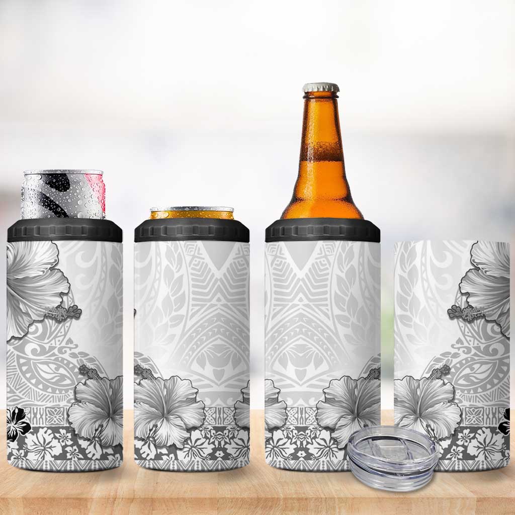 Hawaii Hibiscus With White Polynesian Pattern 4 in 1 Can Cooler Tumbler LT05 - Polynesian Pride