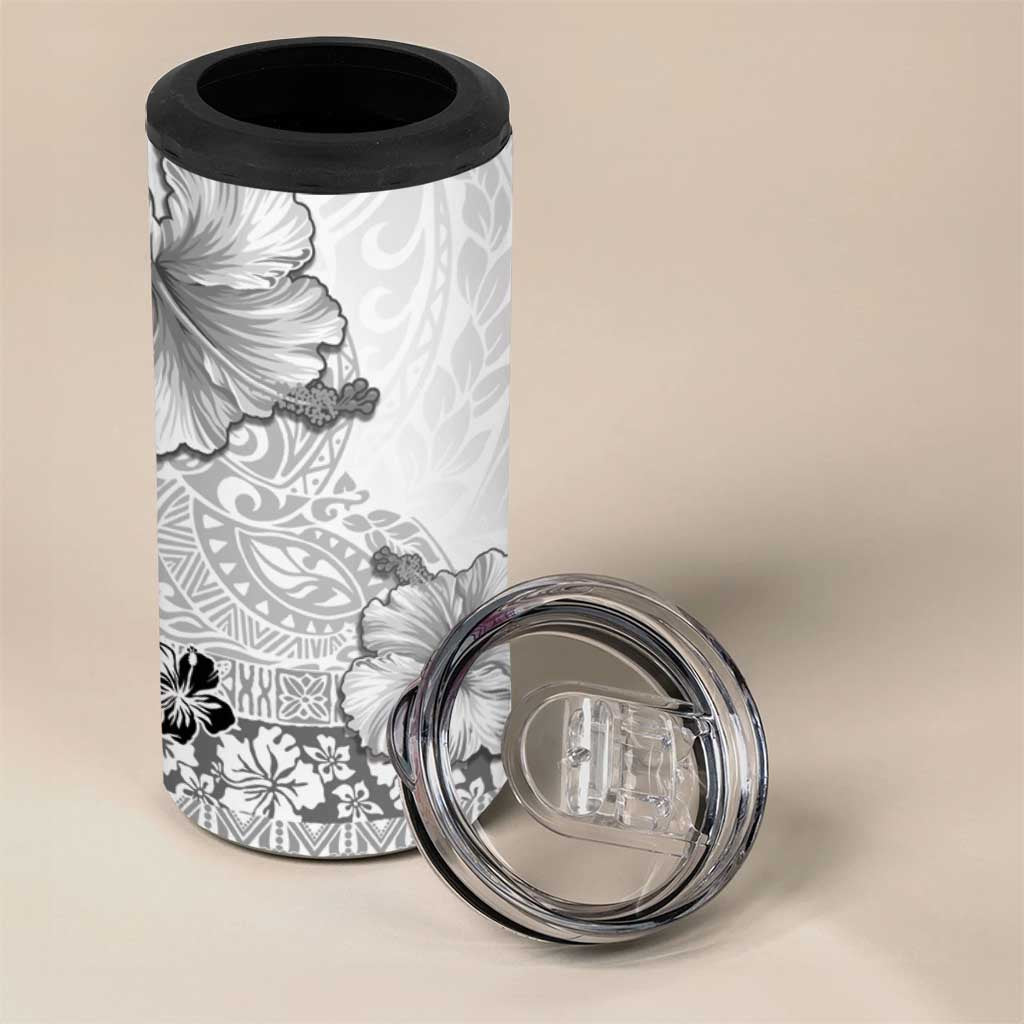 Hawaii Hibiscus With White Polynesian Pattern 4 in 1 Can Cooler Tumbler LT05 - Polynesian Pride