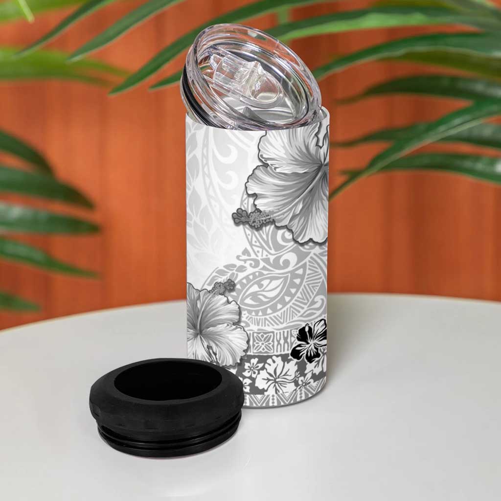 Hawaii Hibiscus With White Polynesian Pattern 4 in 1 Can Cooler Tumbler LT05 - Polynesian Pride