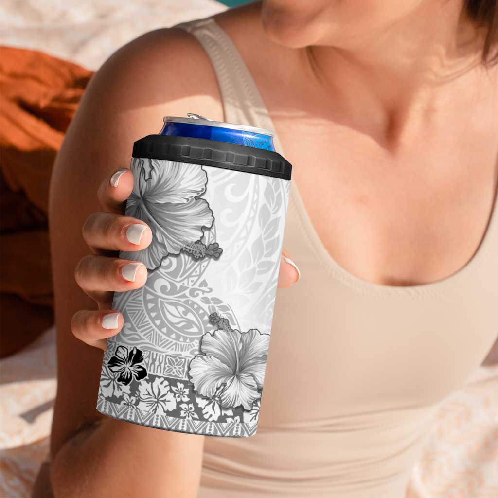 Hawaii Hibiscus With White Polynesian Pattern 4 in 1 Can Cooler Tumbler LT05 - Polynesian Pride