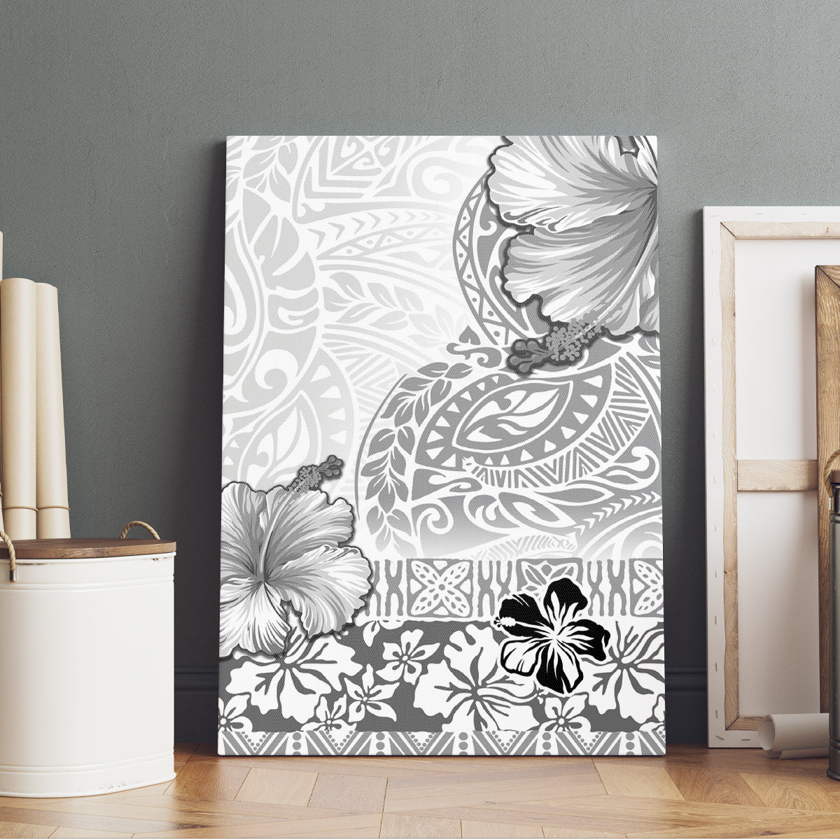 Hawaii Hibiscus With White Polynesian Pattern Canvas Wall Art LT05 - Polynesian Pride