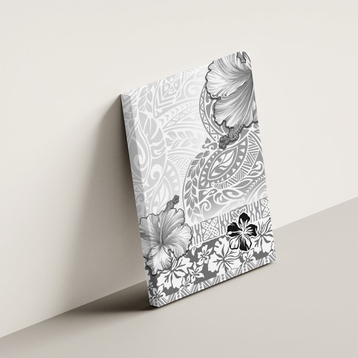 Hawaii Hibiscus With White Polynesian Pattern Canvas Wall Art LT05 - Polynesian Pride