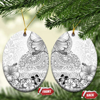 Hawaii Hibiscus With White Polynesian Pattern Ceramic Ornament LT05 Oval White - Polynesian Pride