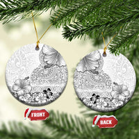 Hawaii Hibiscus With White Polynesian Pattern Ceramic Ornament LT05 Circle White - Polynesian Pride