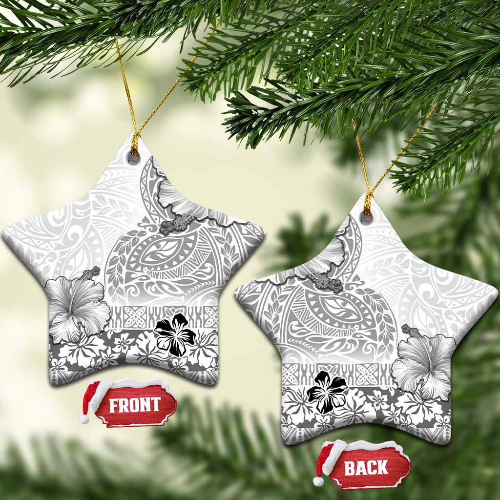 Hawaii Hibiscus With White Polynesian Pattern Ceramic Ornament LT05 Star White - Polynesian Pride