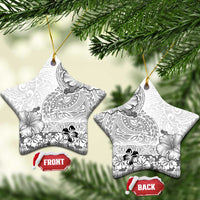 Hawaii Hibiscus With White Polynesian Pattern Ceramic Ornament LT05 Star White - Polynesian Pride