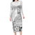 Hawaii Hibiscus With White Polynesian Pattern Family Matching Long Sleeve Bodycon Dress and Hawaiian Shirt