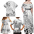 Hawaii Hibiscus With White Polynesian Pattern Family Matching Off Shoulder Maxi Dress and Hawaiian Shirt