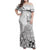 Hawaii Hibiscus With White Polynesian Pattern Family Matching Off Shoulder Maxi Dress and Hawaiian Shirt