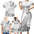 Hawaii Hibiscus With White Polynesian Pattern Family Matching Short Sleeve Bodycon Dress and Hawaiian Shirt