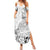 Hawaii Hibiscus With White Polynesian Pattern Family Matching Summer Maxi Dress and Hawaiian Shirt