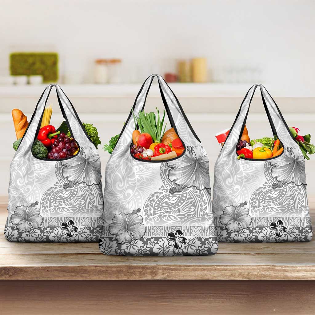 Hawaii Hibiscus With White Polynesian Pattern Grocery Bag LT05 3-pack One Size White - Polynesian Pride