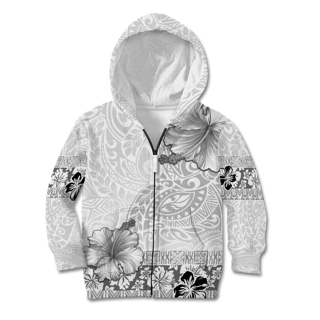 Hawaii Hibiscus With White Polynesian Pattern Kid Hoodie LT05 Zip Hoodie White - Polynesian Pride