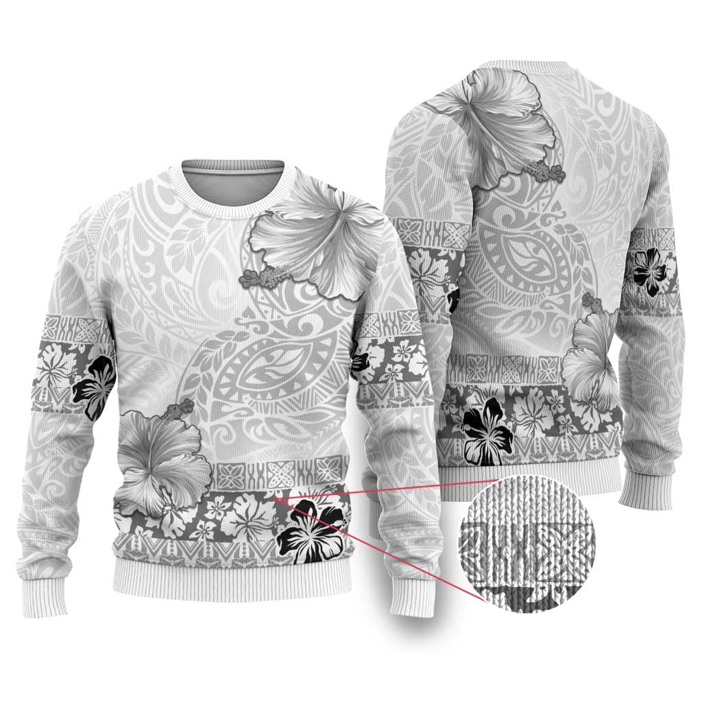 Hawaii Hibiscus With White Polynesian Pattern Ugly Christmas Sweater LT05 White - Polynesian Pride