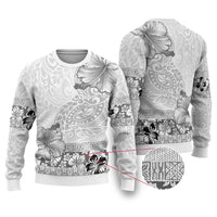 Hawaii Hibiscus With White Polynesian Pattern Ugly Christmas Sweater LT05 White - Polynesian Pride