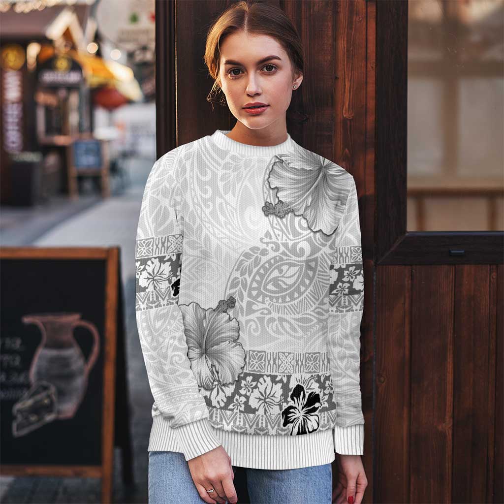 Hawaii Hibiscus With White Polynesian Pattern Ugly Christmas Sweater LT05 - Polynesian Pride