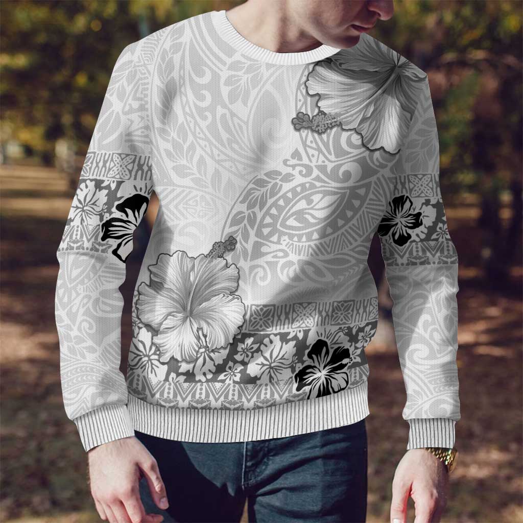 Hawaii Hibiscus With White Polynesian Pattern Ugly Christmas Sweater LT05 - Polynesian Pride