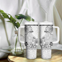 Hawaii Hibiscus With White Polynesian Pattern Tumbler With Handle LT05 - Polynesian Pride