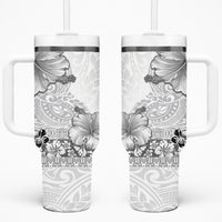Hawaii Hibiscus With White Polynesian Pattern Tumbler With Handle LT05 One Size: 40 oz White - Polynesian Pride