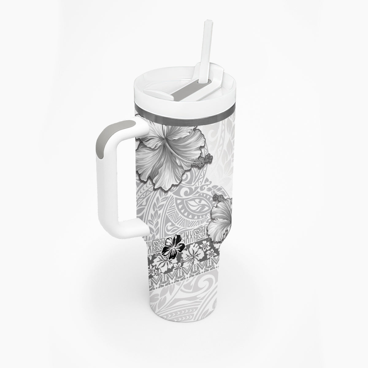 Hawaii Hibiscus With White Polynesian Pattern Tumbler With Handle LT05 - Polynesian Pride