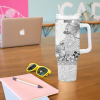 Hawaii Hibiscus With White Polynesian Pattern Tumbler With Handle LT05 - Polynesian Pride