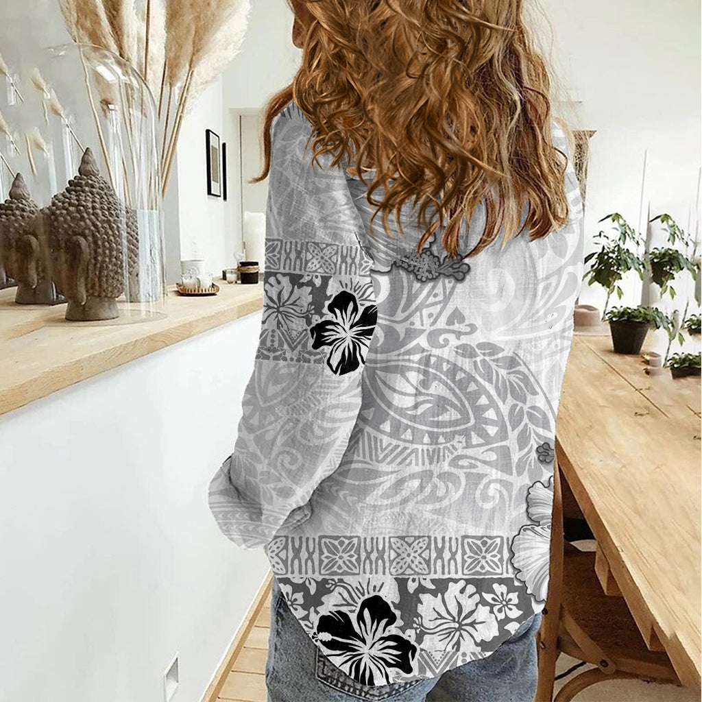 Hawaii Hibiscus With White Polynesian Pattern Women Casual Shirt LT05 - Polynesian Pride