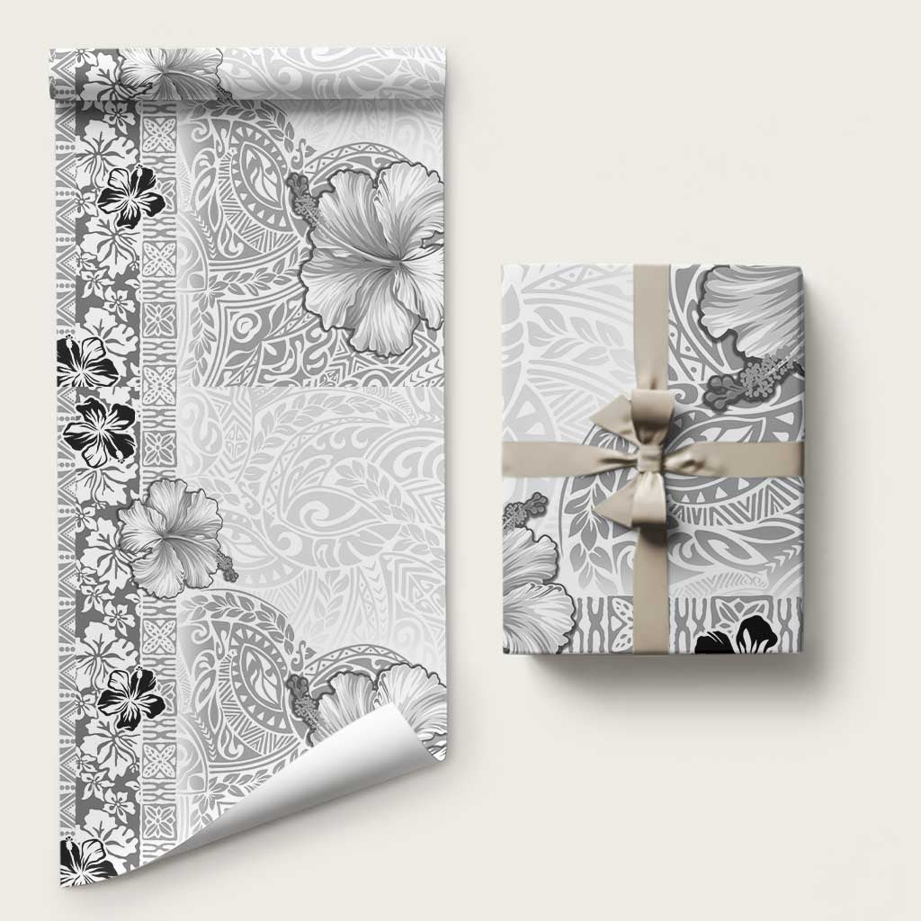 Hawaii Hibiscus With White Polynesian Pattern Wrapping Paper LT05 58" × 23" White - Polynesian Pride