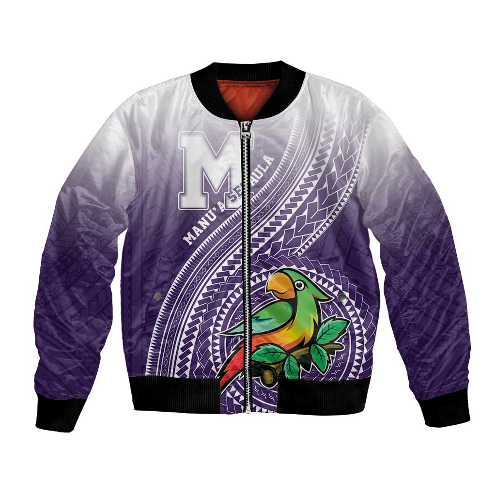 Personalized Manua High School Bomber Jacket Polynesian Tribal Pattern LT05 Unisex Purple - Polynesian Pride