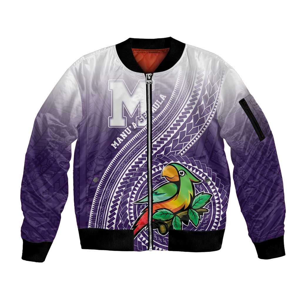 Personalized Manua High School Sleeve Zip Bomber Jacket Polynesian Tribal Pattern LT05 Unisex Purple - Polynesian Pride