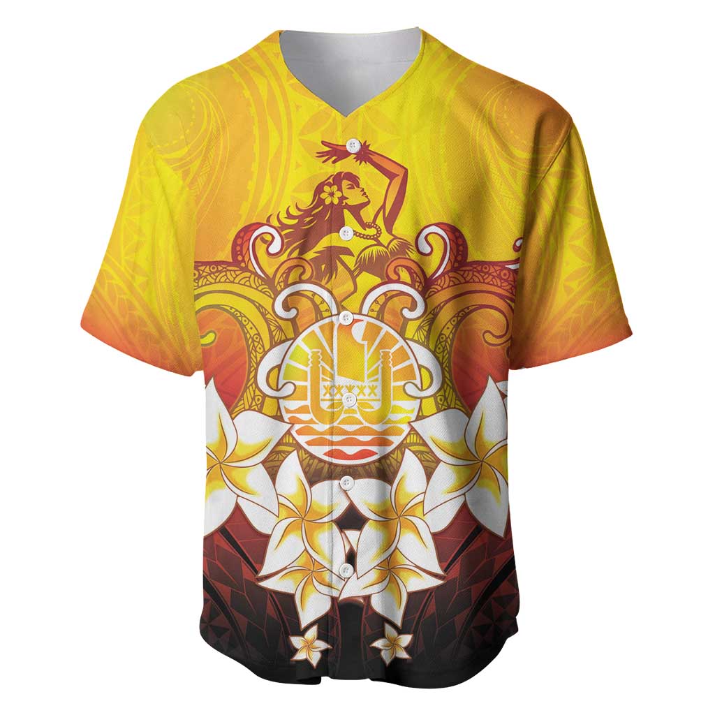 Tahiti Heiva Festival Baseball Jersey Tahitian Vahine Plumeria Flowers LT05 Yellow - Polynesian Pride