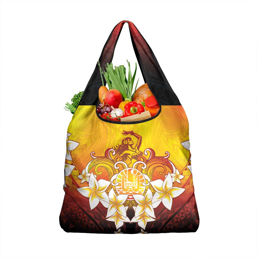Tahiti Heiva Festival Grocery Bag Tahitian Vahine Plumeria Flowers LT05 1-pack One Size Yellow - Polynesian Pride