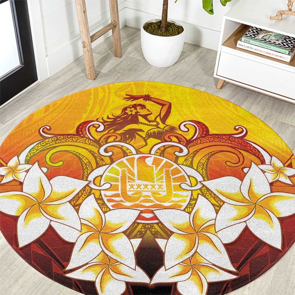 Tahiti Heiva Festival Round Carpet Tahitian Vahine Plumeria Flowers LT05 Yellow - Polynesian Pride