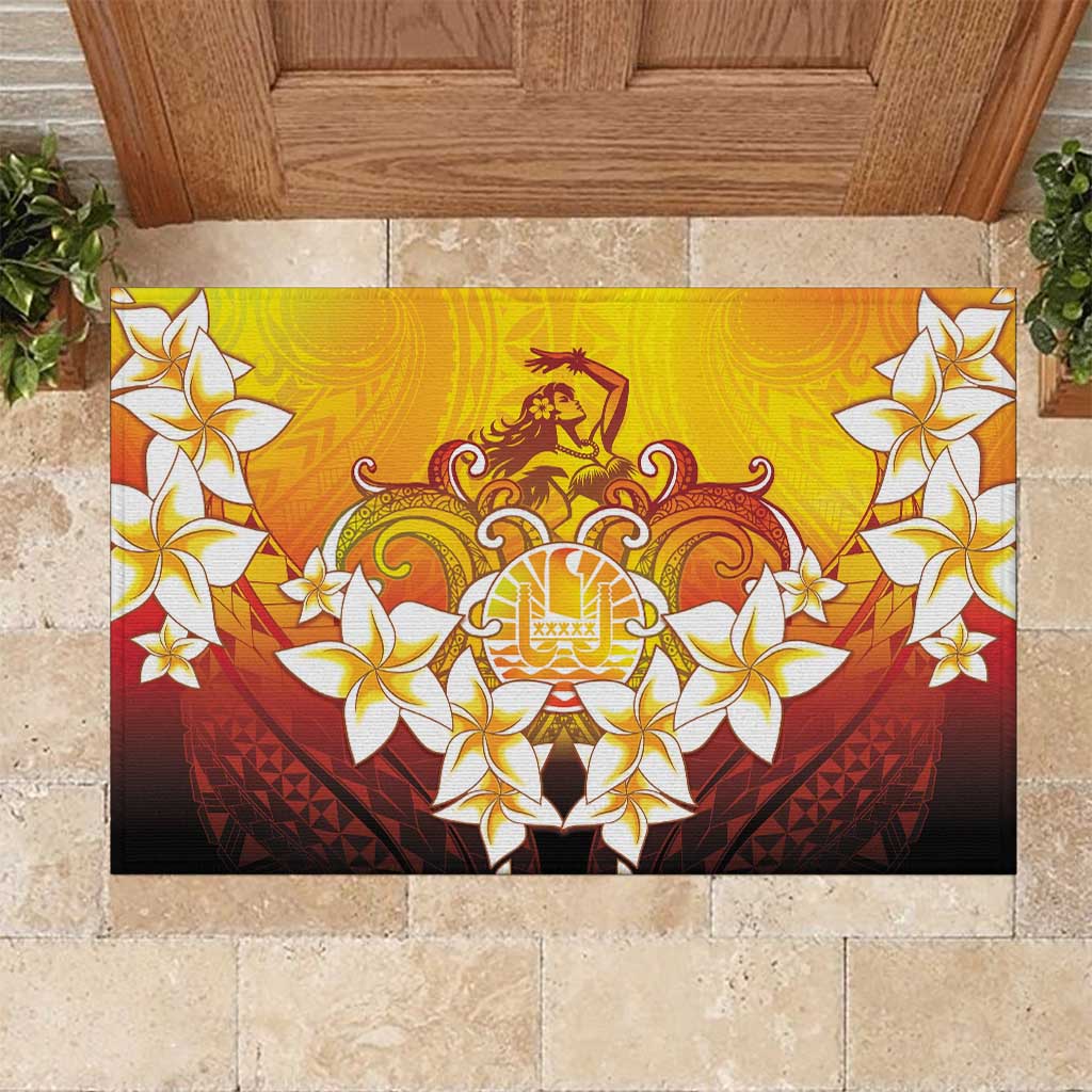 Tahiti Heiva Festival Rubber Doormat Tahitian Vahine Plumeria Flowers LT05 Yellow - Polynesian Pride