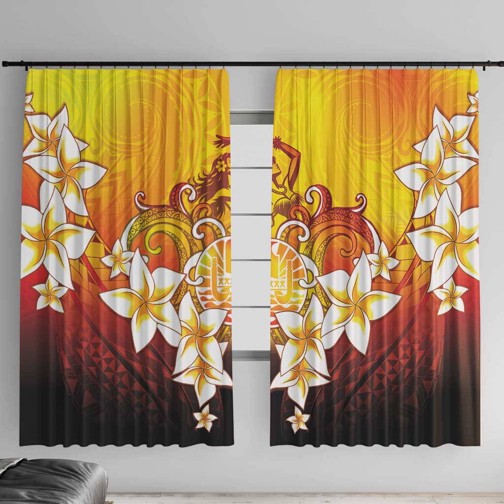 Tahiti Heiva Festival Window Curtain Tahitian Vahine Plumeria Flowers LT05 With Hooks Yellow - Polynesian Pride