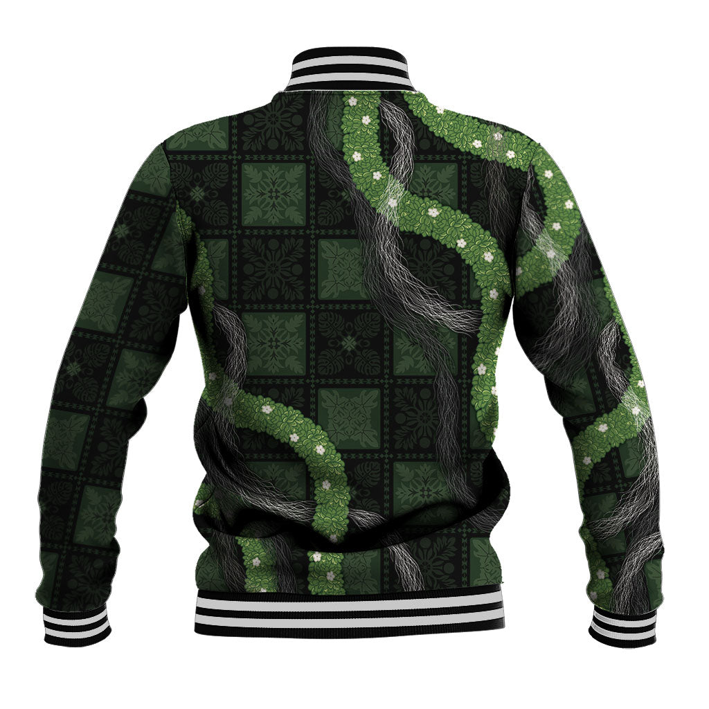 Hawaiian Quilt Baseball Jacket Pele Hair Hinahina Lei Black Version LT05 - Polynesian Pride