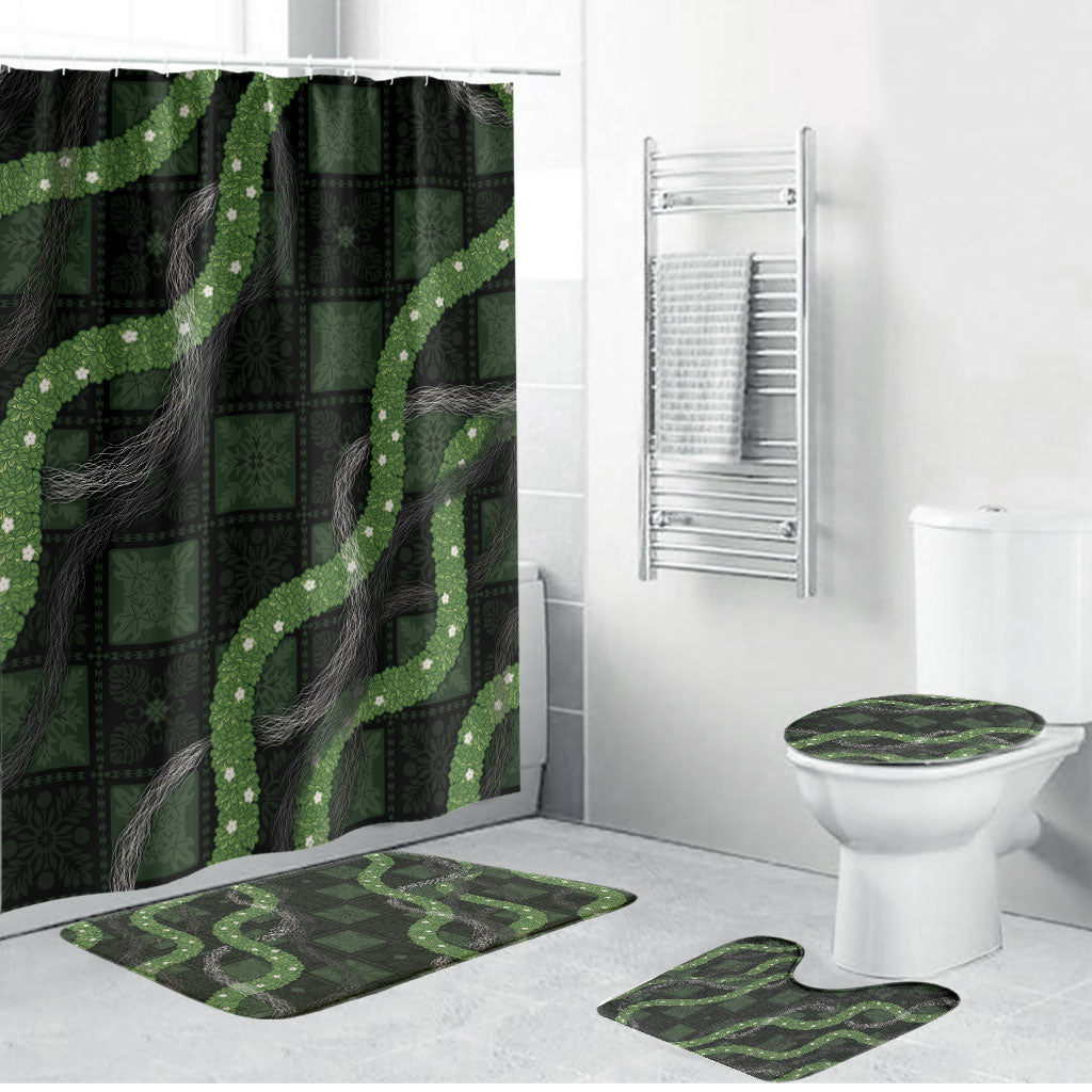 Hawaiian Quilt Bathroom Set Pele Hair Hinahina Lei Black Version LT05 Bathroom Set (4 pcs) Black - Polynesian Pride